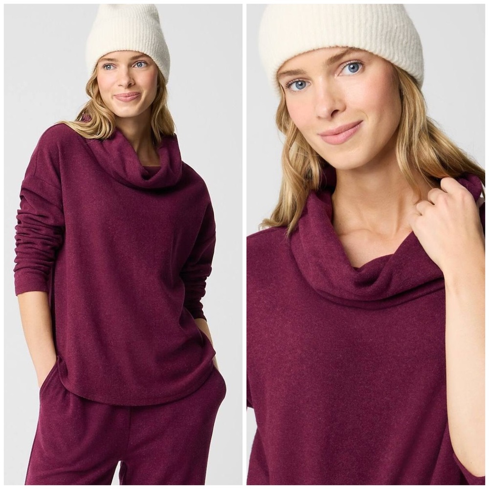 J. Crew Cowlneck Pullover in Cloudspun Yarn in Heather Burgundy Size S NWT